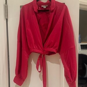 Fashion Nova Red Cropped Tie-Front Blouse
